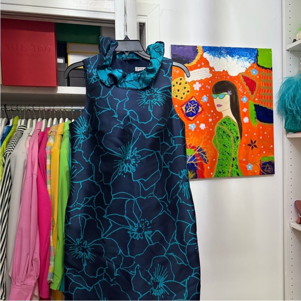 Trina Turk Navy and Teal Floral Dress